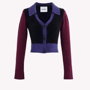 Jendes Mohair Colorblock Cardigan Purple Black Sweater Size S